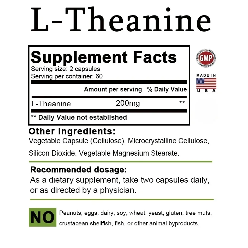 L-Theanine 200 ملغ - تخفيف التوتر، ويحافظ على الهدوء والمزاج المريح، ويحسن التركيز