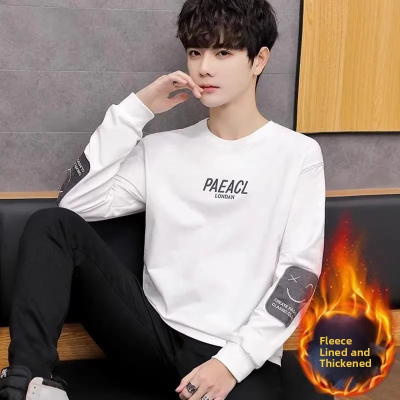 เสื้อฮู้ดผู้ชาย Thiened Fce รุ่นอุ่นสบายสำหรับฤดูใบไม้ร่วงและฤดูหนาว ทรงกลม ใส่แบบสวมศีรษะ ทนทานต่อการใช้งาน ดีไซน์เรียบง่าย สไตล์ลำลองสำหรับวัยรุ่น ทรงหลวม ไซส์ L...