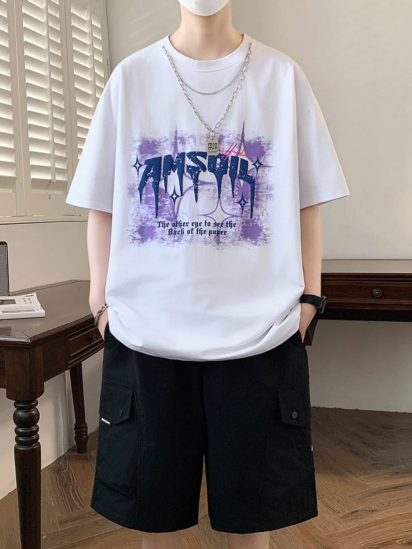 軽量半袖tシャツ＆ショートパンツセット-メンズ-吸汗速乾-夏用スポーツウェア-綿ポリ混紡素材-トレンドユースウェア