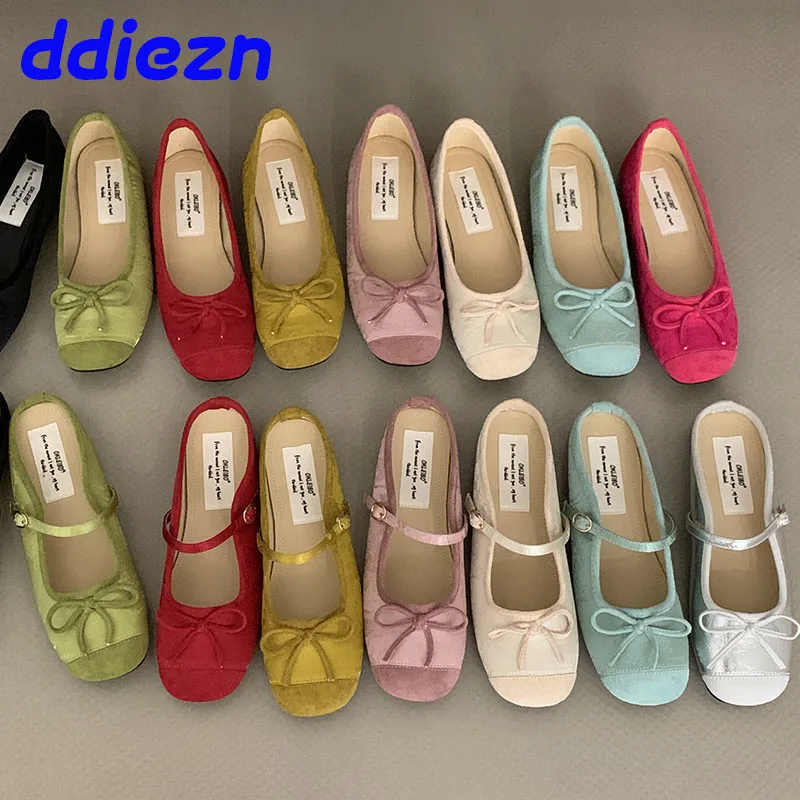 2024 New Footwear Silk Women Ballet Flats Dance Shoes Spring Summer Female Shallow Fashion Butterfly-Knot Ladies Lolita Shoes