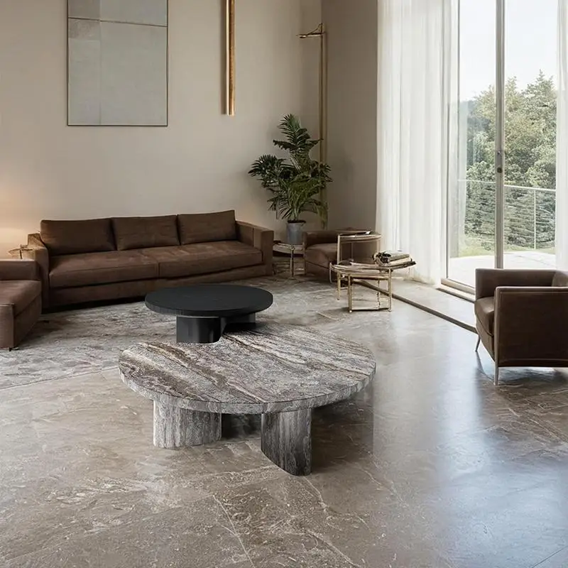 # Luksusowy geometryczny zestaw stolików kawowych z marmuru, nowoczesny stół centralny z naturalnego kamienia do salonu, premium design, możliwość personalizacji.