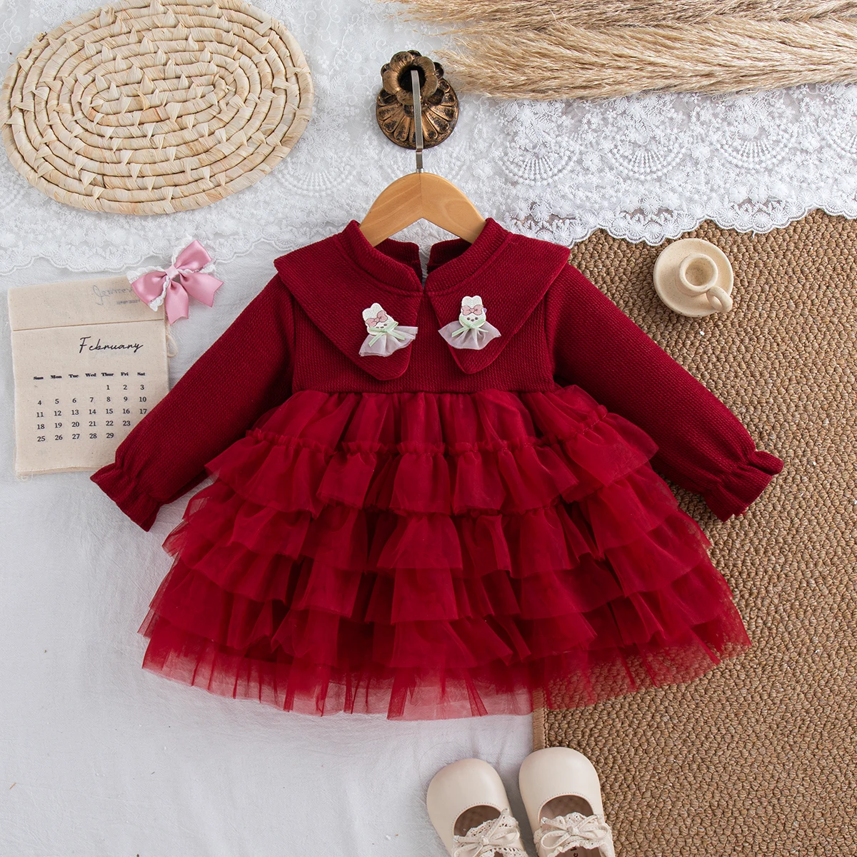 

Весенне-осеннее новое платье в стиле принцессы для маленьких девочек, детская одежда с милым кроликом, подходящая для вечеринок по случаю дня рождения (0-3 года)