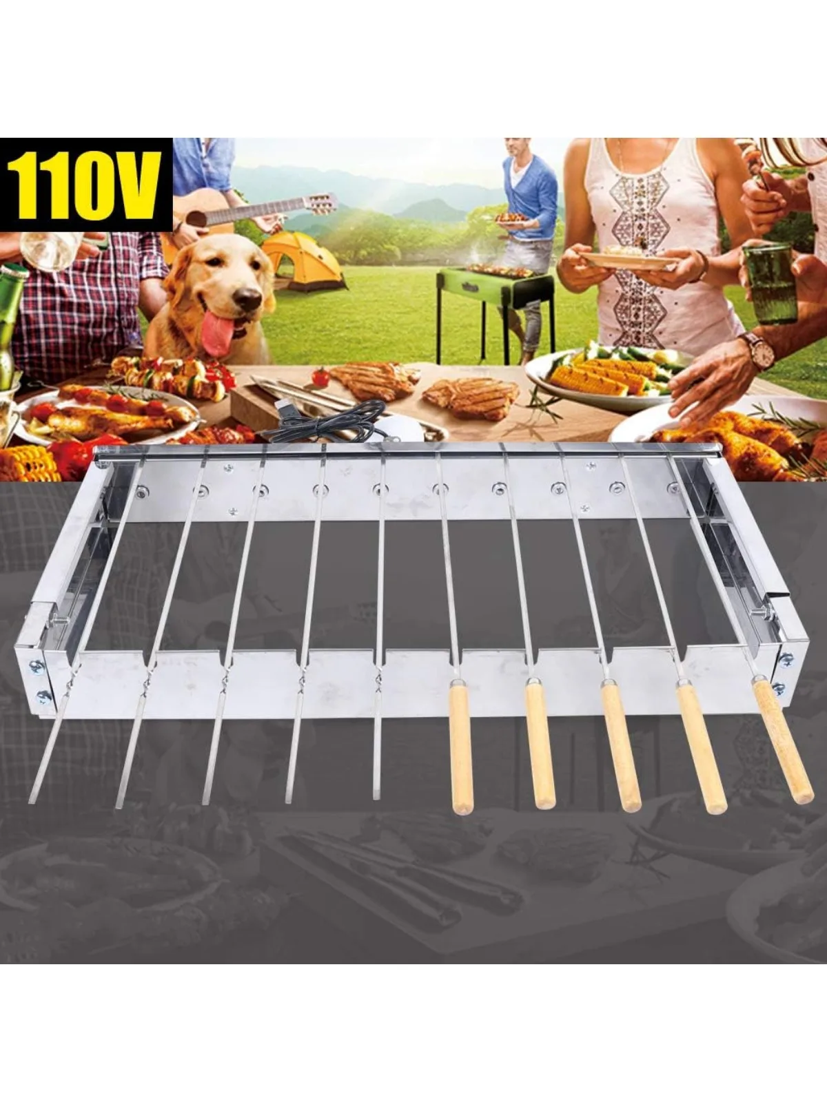 

Automatic Rotating Kabob Grill Skewer Barbecue Grill Stainless Steel Kebab Skewers Practial Rotisserie for BBQ Camping Picnic