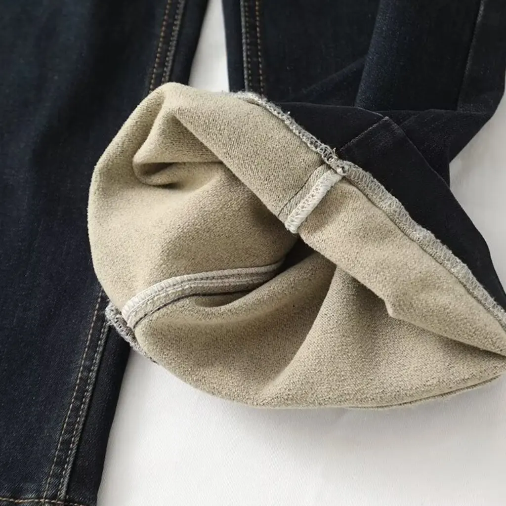 

Флисовые прямые джинсы с высокой талией и эластичным поясом, новые зимние женские европейские и американские стили, оптовая продажа 18WS-5539