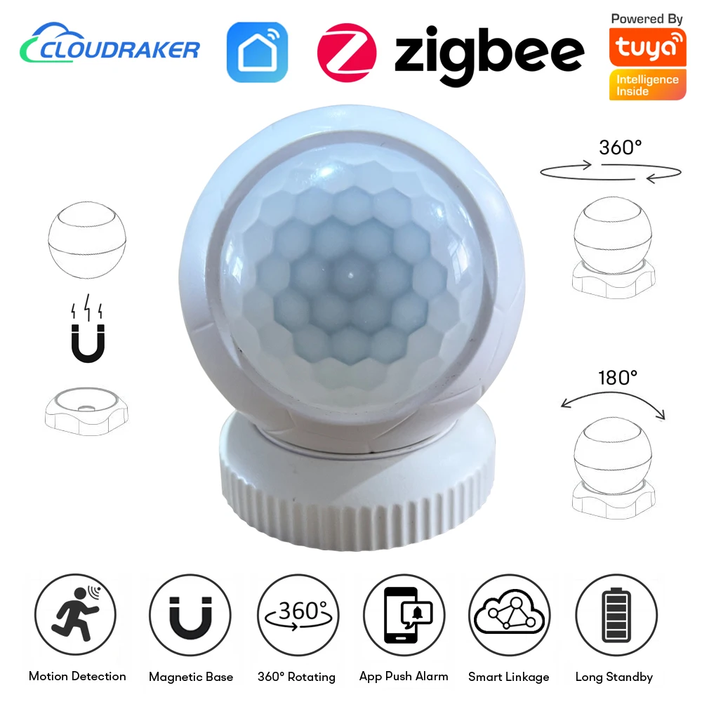 Tuya Zigbee 3.0 PIR Motion Sensor Detector with Magnetic Base 360° Rotating Detect Human Body Movement Smart Home Security Alarm