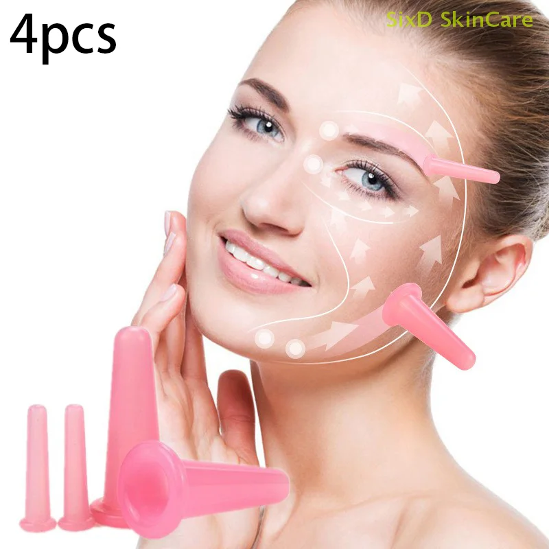 4Pcs Silicone Cupping Massage Cup, For Body Fac Neck Eye Massage Vacuum Tank Body Facial Care, Anti-aging Beauty Tool