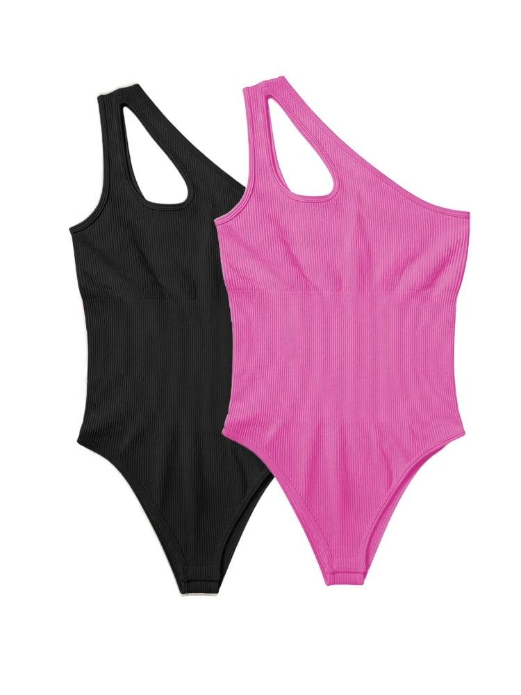 Body de Yoga para mujer, Color sólido, sin mangas, Sexy, entrenamiento físico, transpirable, un hombro, deporte, Yoga, mono ajustado