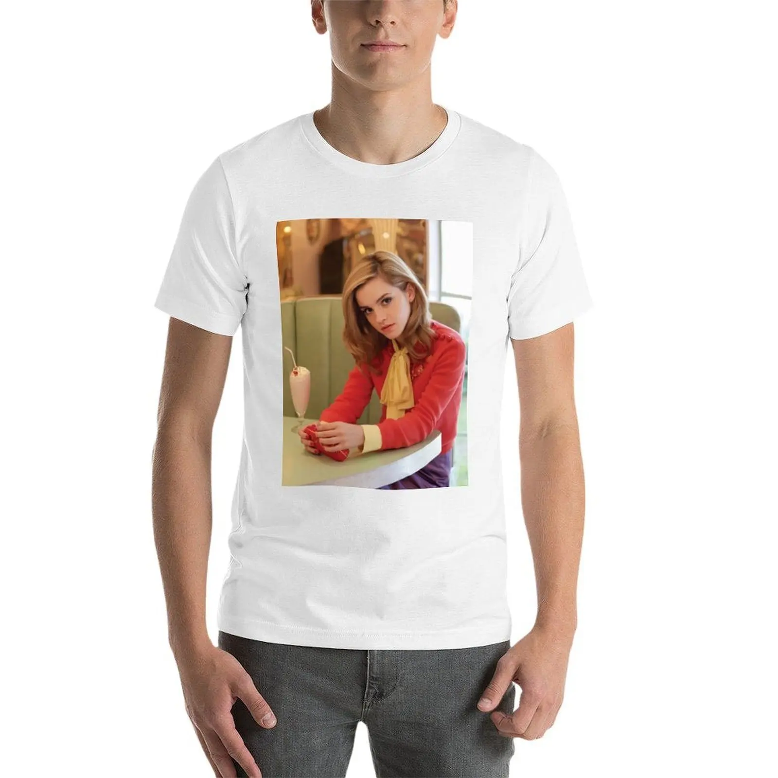 تي شيرت Emma Watson Milkshake Color تي شيرت جرافيك للرجال تي شيرت قطني للرجال