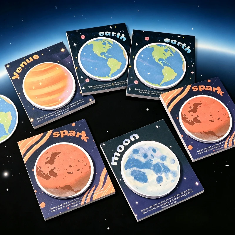 10Pcs/Lot Planet Sticky Notes Universe Space Self‑Adhesive Memo Pad Moon Earth Mars Venus Notebook Office School Stationery