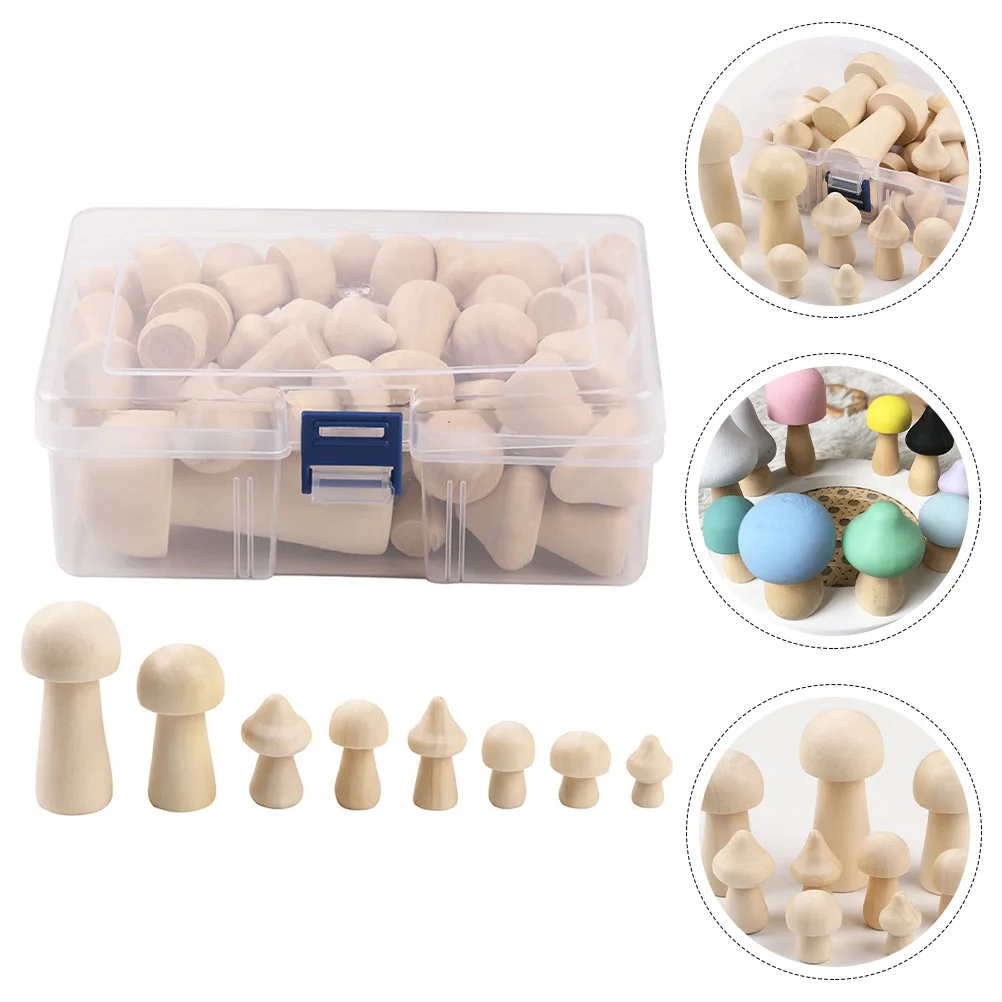 

34pcs 1 Box Unpainted Wooden Mushroom Diy Graffiti Crafts Kids Painting Models Wood Unfinished Decorations Blank Kits Simulated