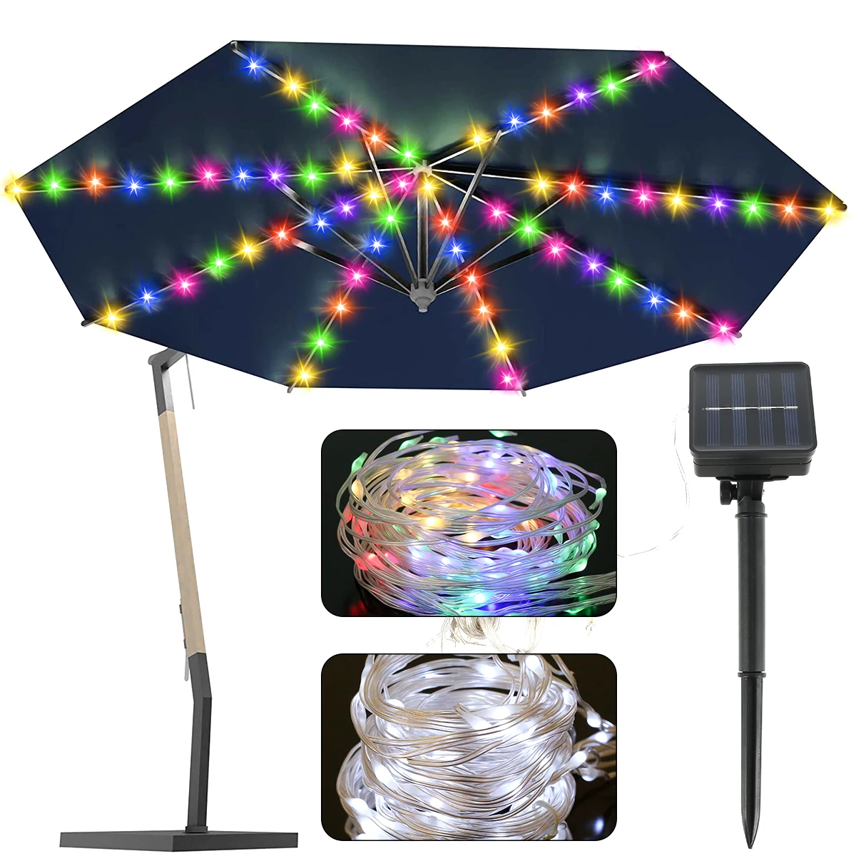 

Solar LED String Light 104 LEDs Umbrella Lights Parasol String Lights Waterproof Umbrella Lights Patio Outdoor Christmas Decor