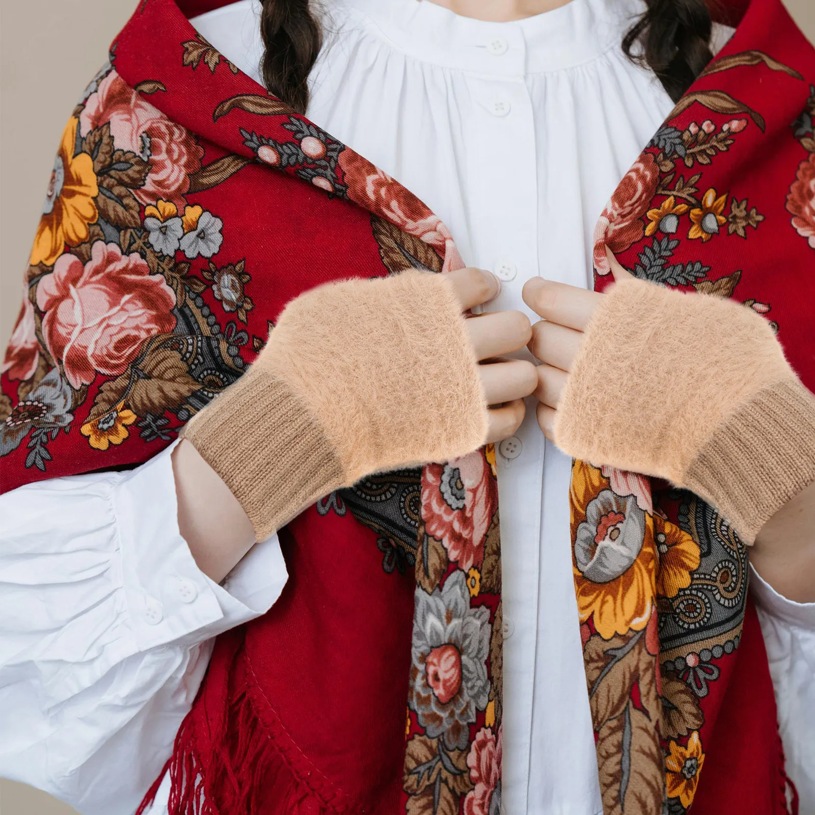 

1 Pair Women Winter Warm Fingerless Gloves Knitted Long Half-Finger Mittens for Outdoor Cold Weather Writing Typing Hand Warmers