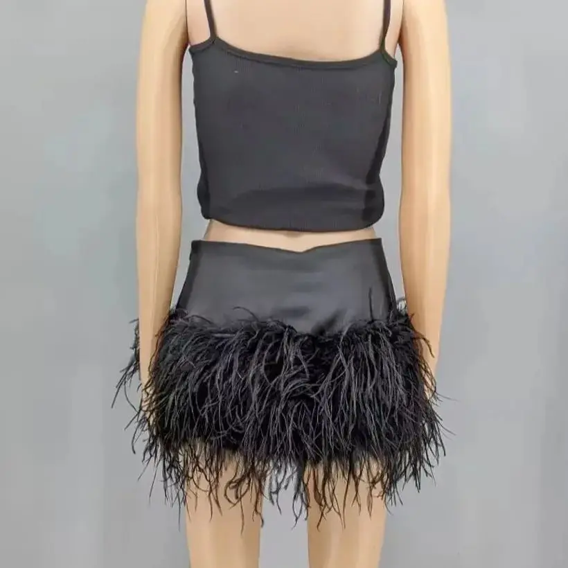 mini skirt with real ostrich feather length 28 cm High-quality satin skirt B250431