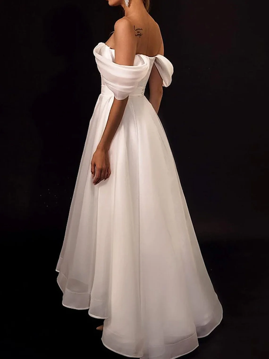 エレガントなオフショルダー A ライン シフォン ウェディング ドレス キャップ スリーブ アンクル丈 ロマンス モダン ブライダル ガウン 2025 無料カスタマイズ