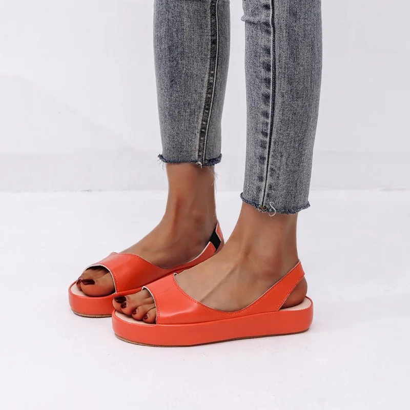 Women's Sandals Woman Peep Toe Sandals Female Elegant Flat Shoes Flats Sandals Plus Size 42 43 Orange White Woman Shoes