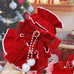 2025 New Year Pet Dog Clothes Fashion Thick Cotton Plush Red Princess Dress Coat For Small Medium Dog Winter Puppy Party Outfits