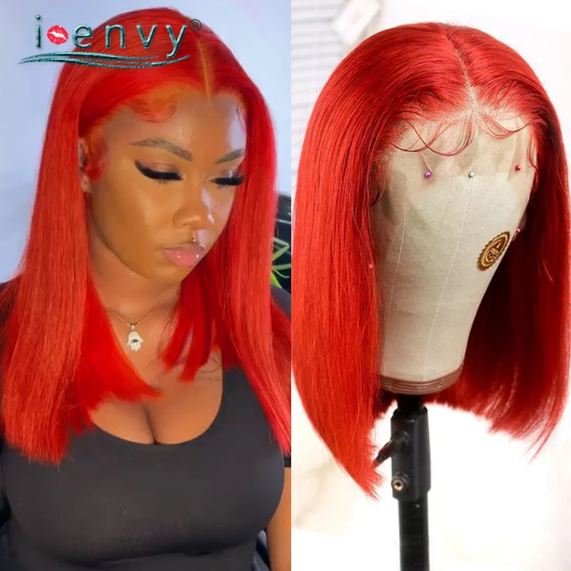 Bob Wig Human Hair Wigs For Women Hot Red Lace Front Wig Colored Blonde Burgundy Part Lace Wigs 13X1 Peruvian Short Bob Wigs