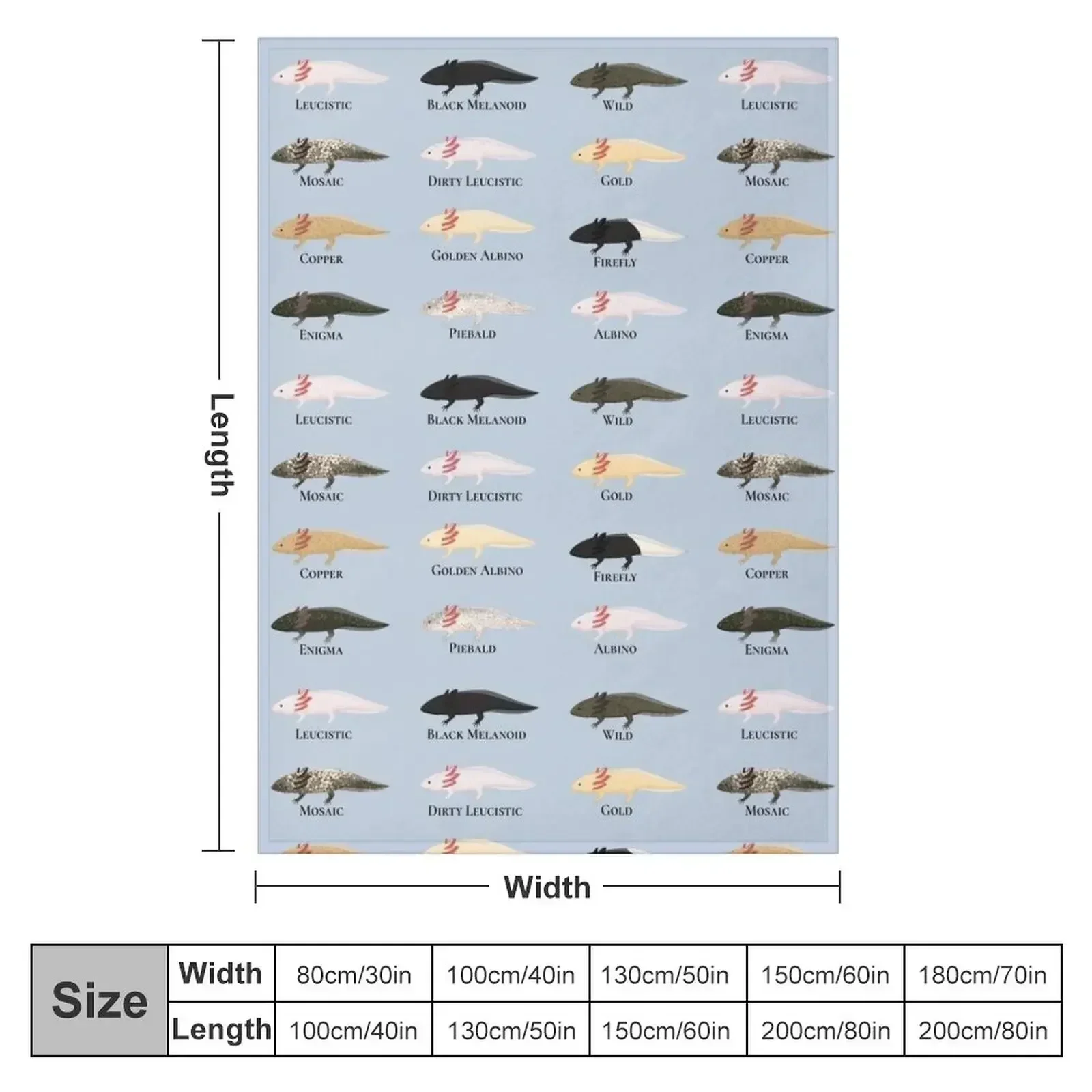 Labelled Axolotls Pattern Throw Blanket couch cozy soft plush fuzzy picnic outdoor blanket