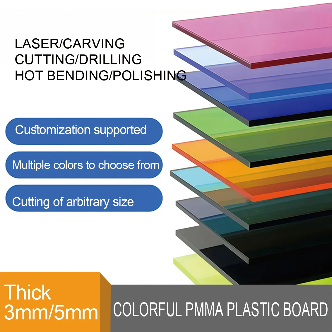 

Colorful Translucent Plastic Board PMMA Tinted Plate Red/Green/Orange/Blue For DIY/Display Projects/Wedding&Home Decor Customize