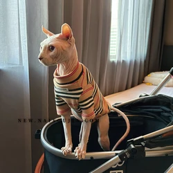 Luxury Sphynx Cat Clothes Striped Coat for Cat Soft High-neck winter undershirt For Devon Rex Long Sleeves Loungewear Spring