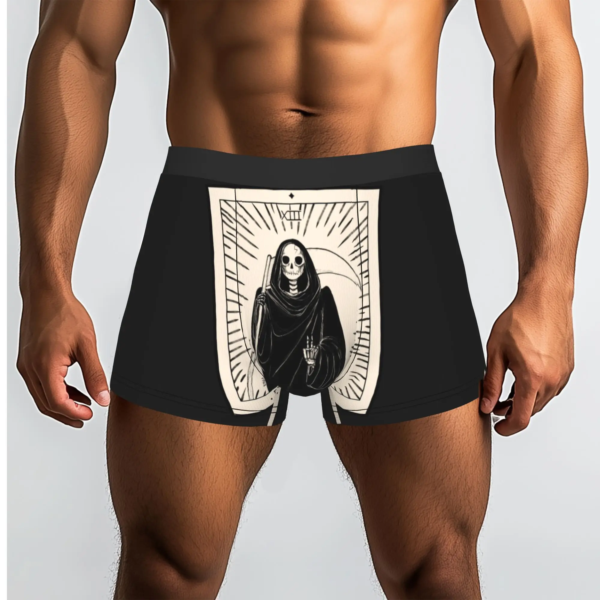 Customized Novelty Skeleton Tarot Death Boxers Shorts Panties Men's Underpants Comfortable Occult Briefs Underwear