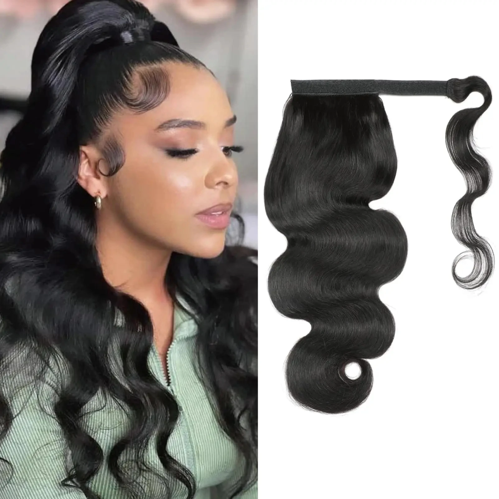 Ponytail Body Wave Human Hair Wrap Around Ponytail Remy Hair Extensions 100% Brazilian Hair Extensions Natural Color For Women