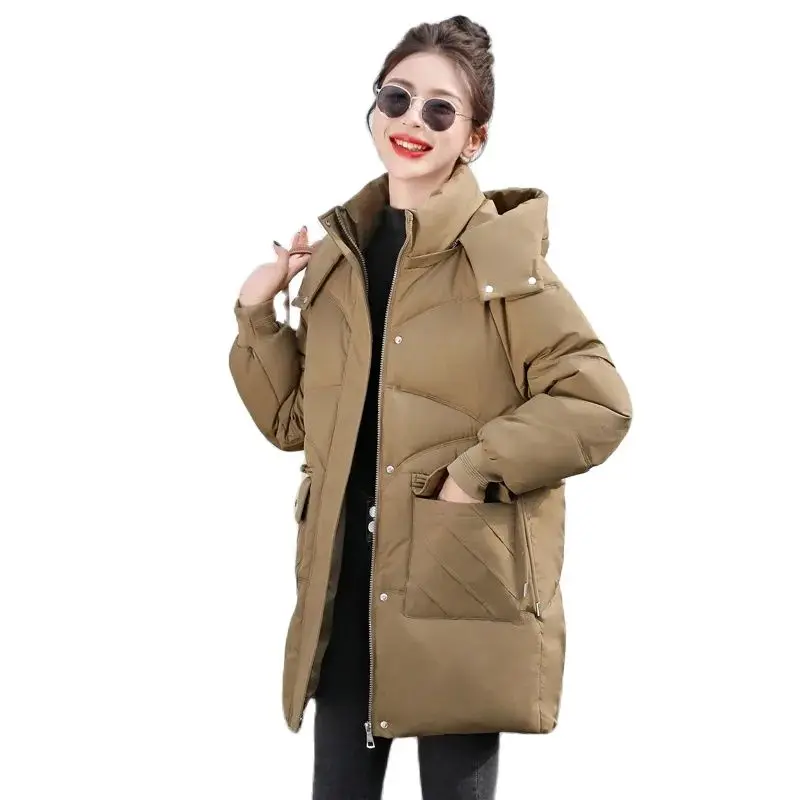 Winter New Down And Cotton-Padded Women's Long Detachable Hat Coat Women's Thickened Slim Fashion Warm Cotton-Padded Jacket