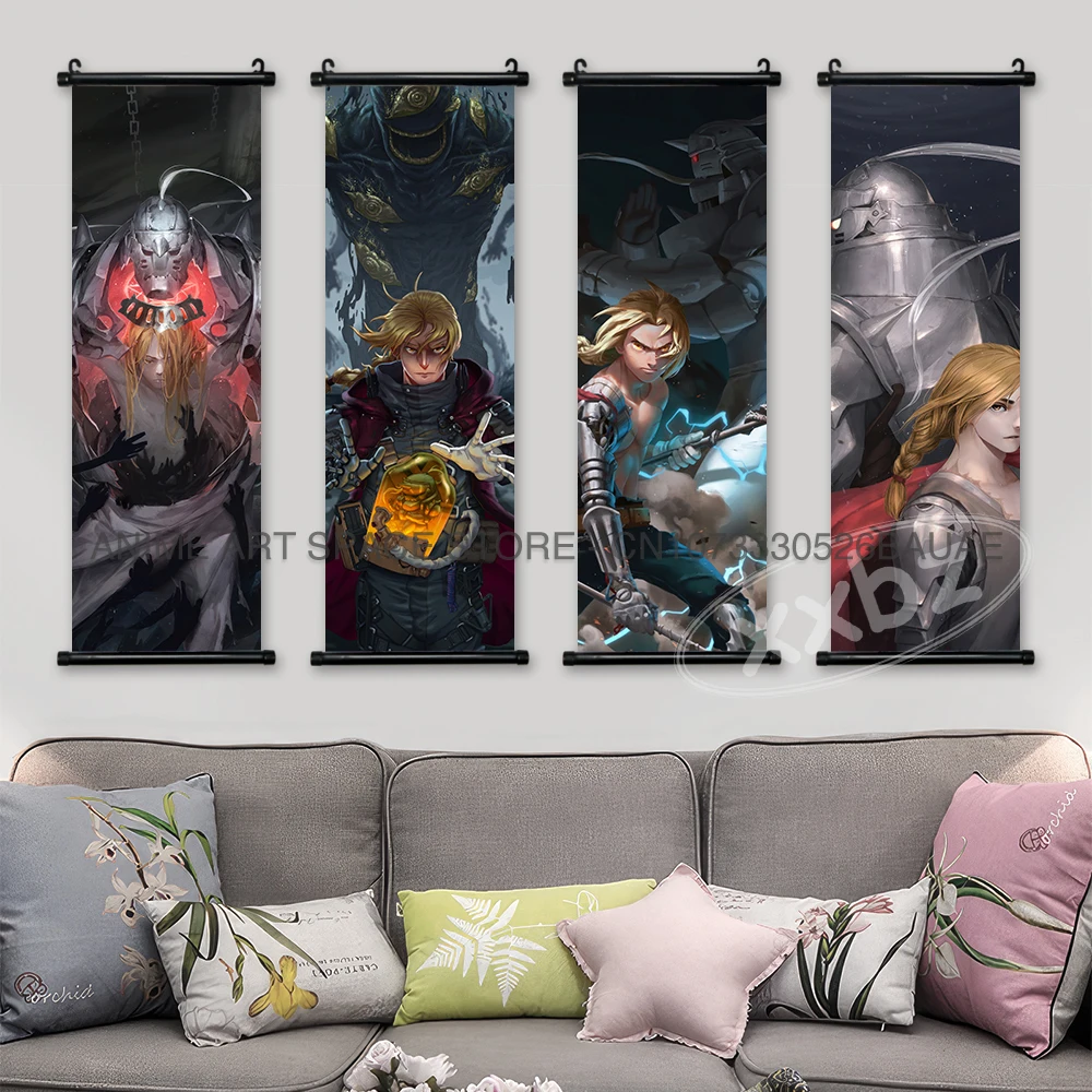 Fullmetal Alchemist Hanging Painting Anime Poster Alphonse Elric Wall Art Edward Elric Scrolls Picture Winry Rockbell Home Decor