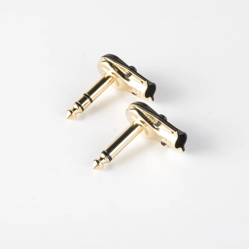 Right Angle Pancake Black Gold TS TRS Phone Guitar Plug For Cable (50pcs)