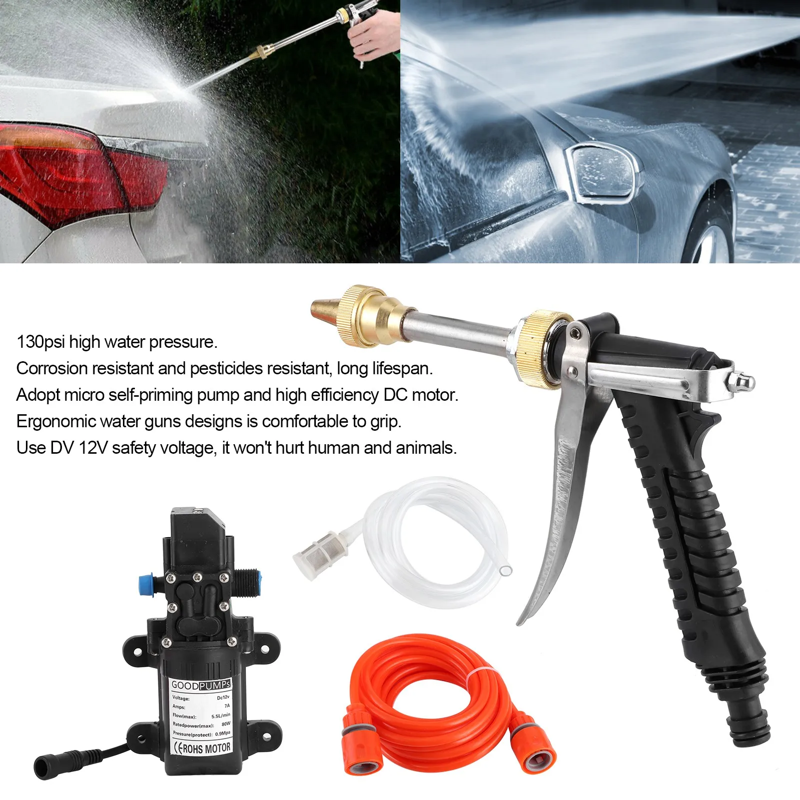 

Мощная портативная мойка высокого давления 12 В, 130 фунтов на кв. дюйм, с комплектом шлангов, 80 Вт, для мытья автомобилей