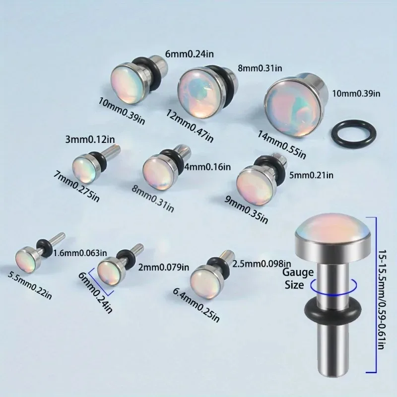 2pc Stainless Steel T-shaped Solid Auricle Color Flash Film Dripping Oil Ear Piercing Jewelry