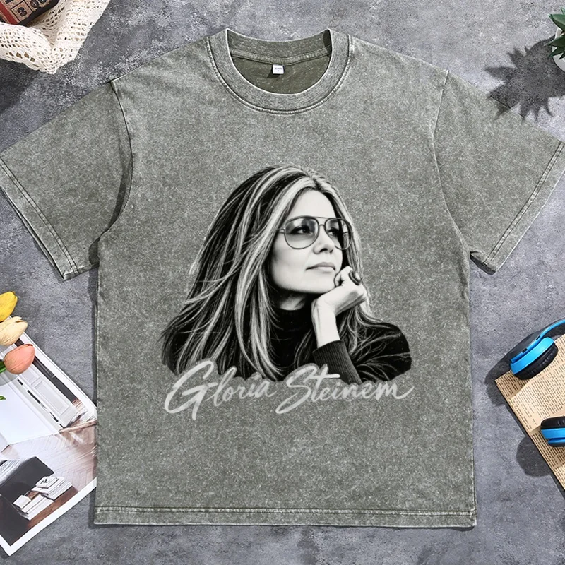 Gloria Steinem T-shirt Feminist Women's Rights Tee Vintage Washed Women's History Cotton Short Sleeve Tshirt Oversized