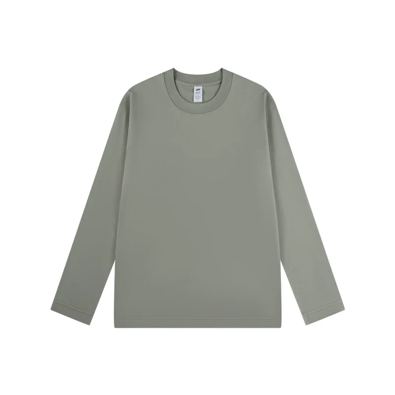 Xinjiang Combed Cotton Heavyweight Crewneck Long Sleeve T Shirt Men Solid Casual Top
