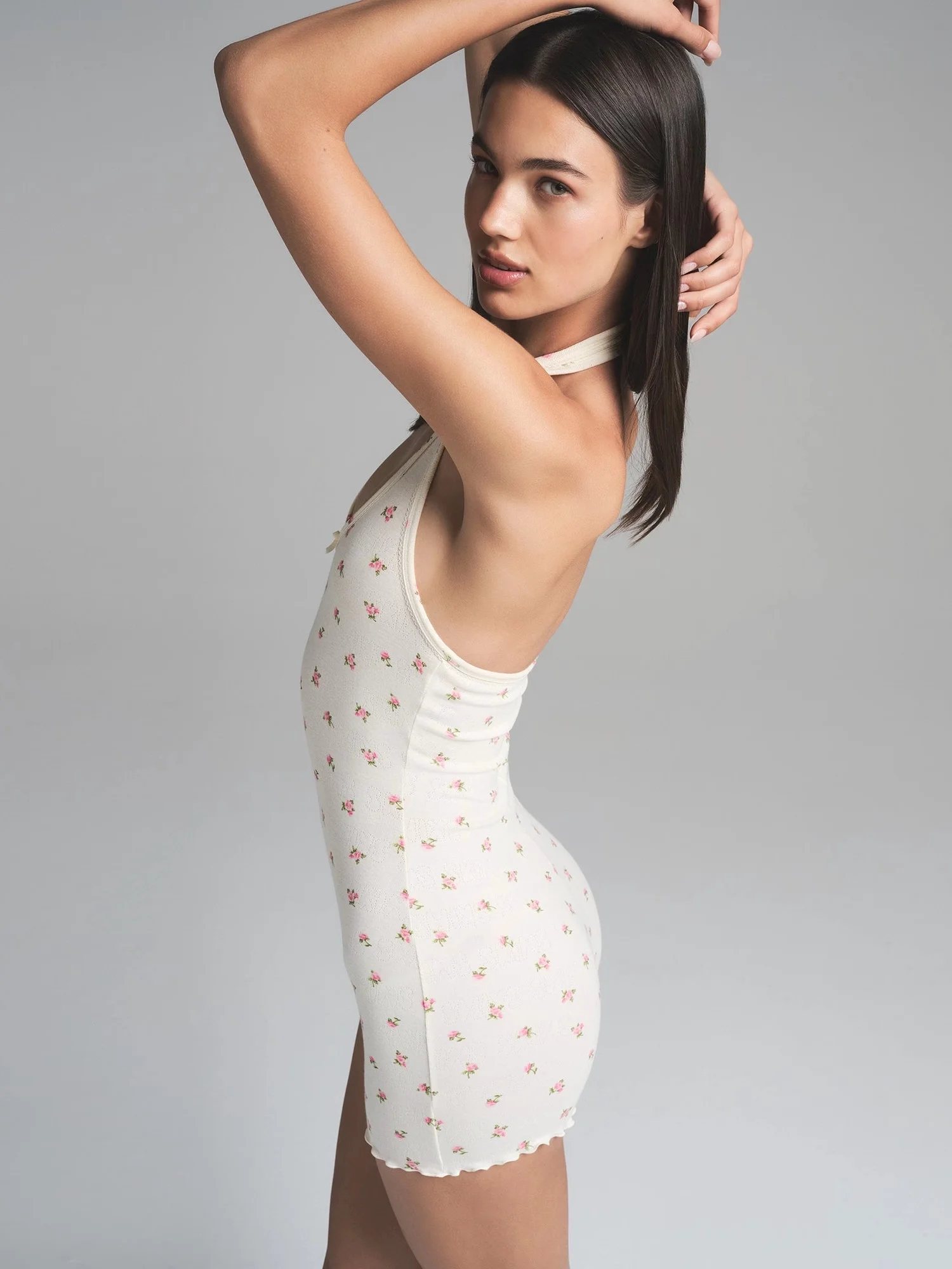 

Цельный купальник Vntine's Day с цветочным принтом, эластичный женский повседневный купальник, прямая трубка для поездок на работу