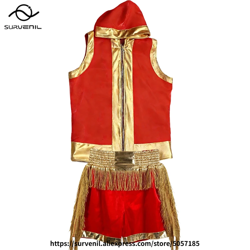

Boxing Shorts Match Jacket Top Set Plain Red Muay Thai Shorts Men Women Kids MMA Kickboxing Fight Training Outfit Boxing Gown