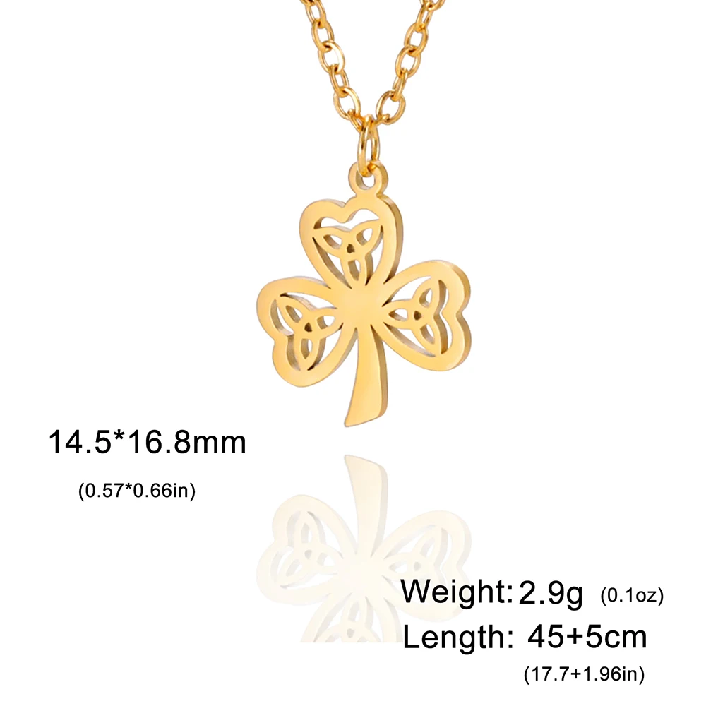 Dawapara Shamrock Lucky Necklace Three Leaf Heart Trinity Knot Irish St Patrick Symbol Charm Stainless Steel Religious Amulet