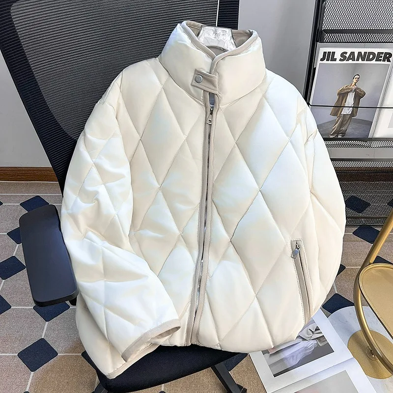 Lingge standing collar cotton jacket men's winter style retro thick warm loose high-end bread jacket