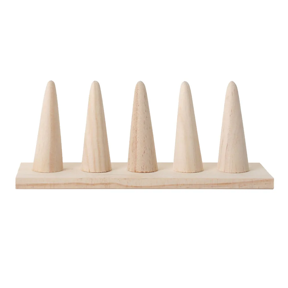 

Solid Wood Ring Holder Cone Shape 5 Rings Jewelry Organizer Display Rack for Home Bedroom Dresser Decoration Jewelry Storage