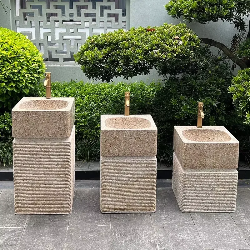 Natural Stone Integrated Outdoor Independent Marble Base Water Basin for Courtyard and Kindergarten Children Water Feature