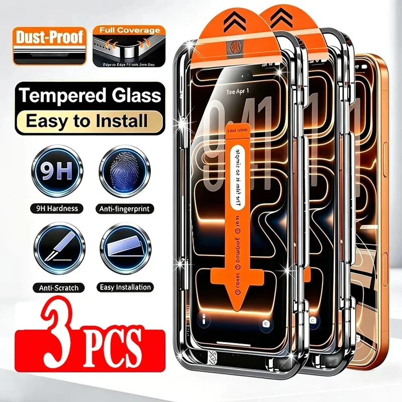 3PCS HD Oleophobic Coating Dust Free Screen ProtectorFor IPhone 17 Pro Max 17 16 Pro 15 14 13 12 11 XS XR Air Tempered Glass 03