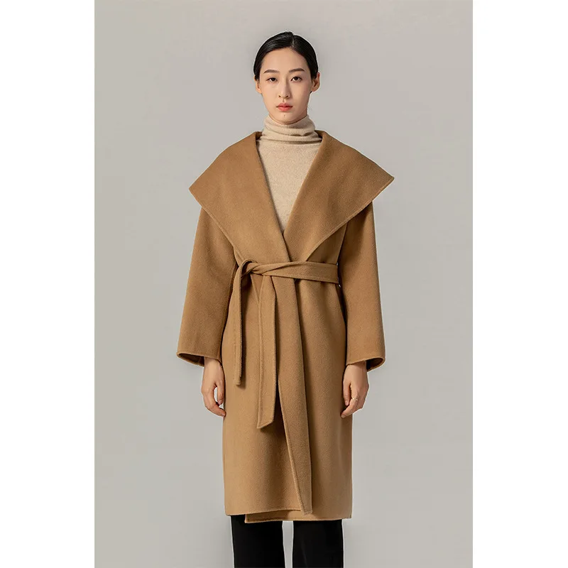 Fine high-count Australian wool double-sided cashmere coat women's wool woolen large lapel jacket