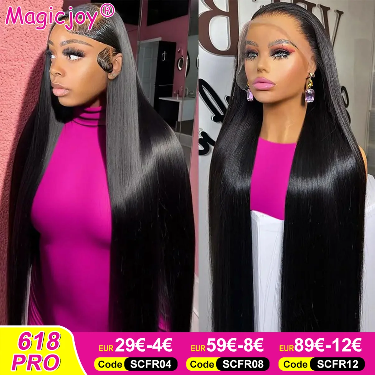 Magicjoy Straight Lace Front Wigs Human Hair 13x4 HD Transparent Lace Front Wigs Pre Plucked with Baby Hair 180% Density