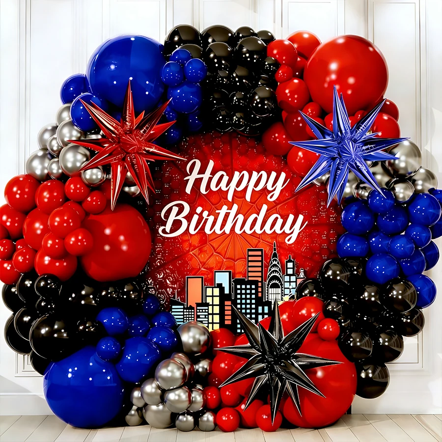 Spider Theme Party Decoration Black Red Blue Latex Balloons Garland Arch Kit for Super Hero Spidy Birthday Men Backdrop Supplies - view 5