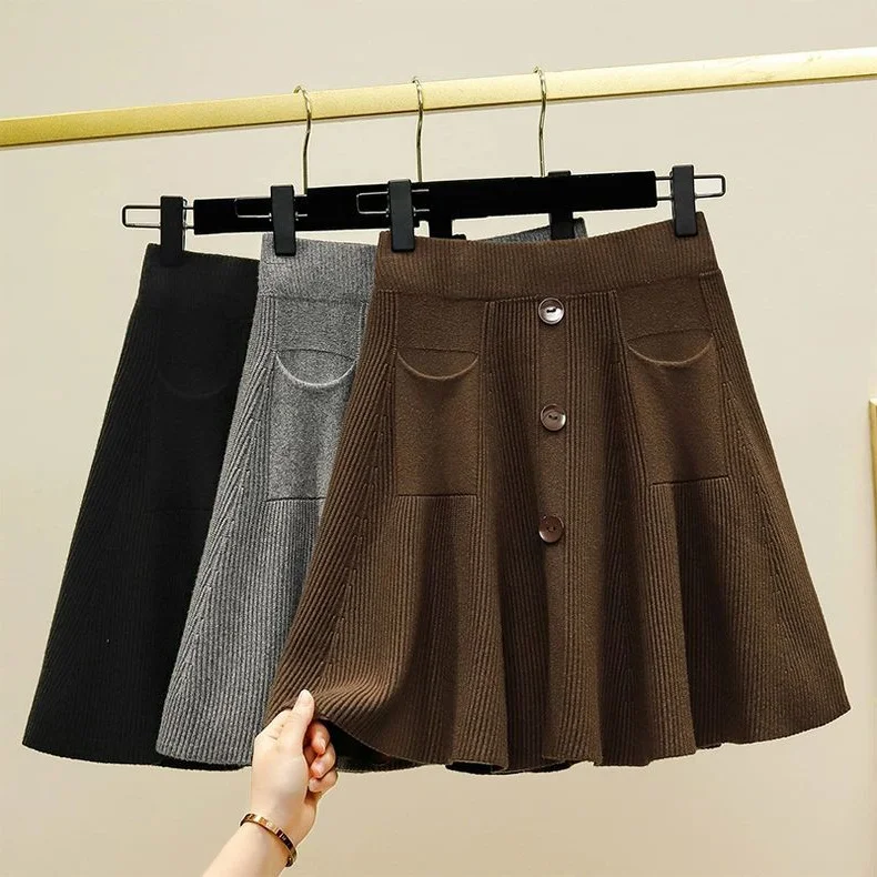 

plus Size 300 Pounds Women's Knitted Pleated Skirt High Waist A-Line Skirt Belly Cover Spring Autumn Season Korean Style