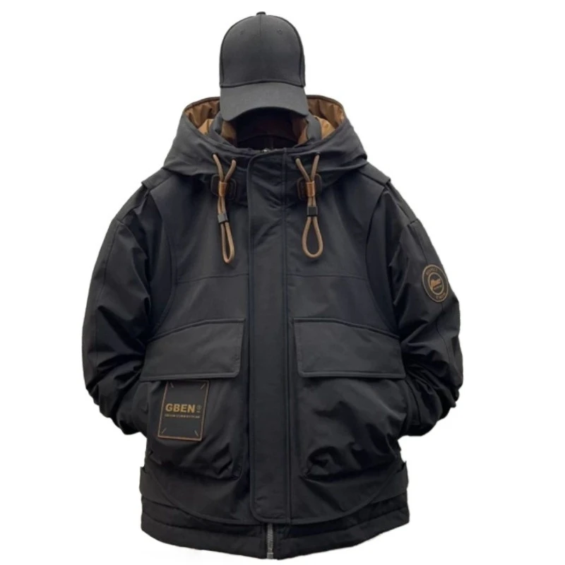 النسخة الكورية 145 كجم من ملابس العمل الرجالية كبيرة الحجم تتغلب على اتجاه الشتاء للتغطية والسترات المبطنة بالقطن الدافئة ذات القلنسوة #1
