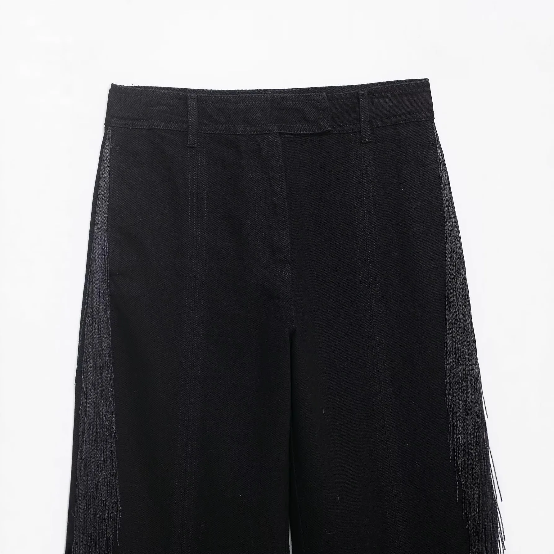 Fashionable Casual Trousers for Women with Fringe Splicing Design High Waist Straight Leg Organic Cotton Elderly Women's Pants