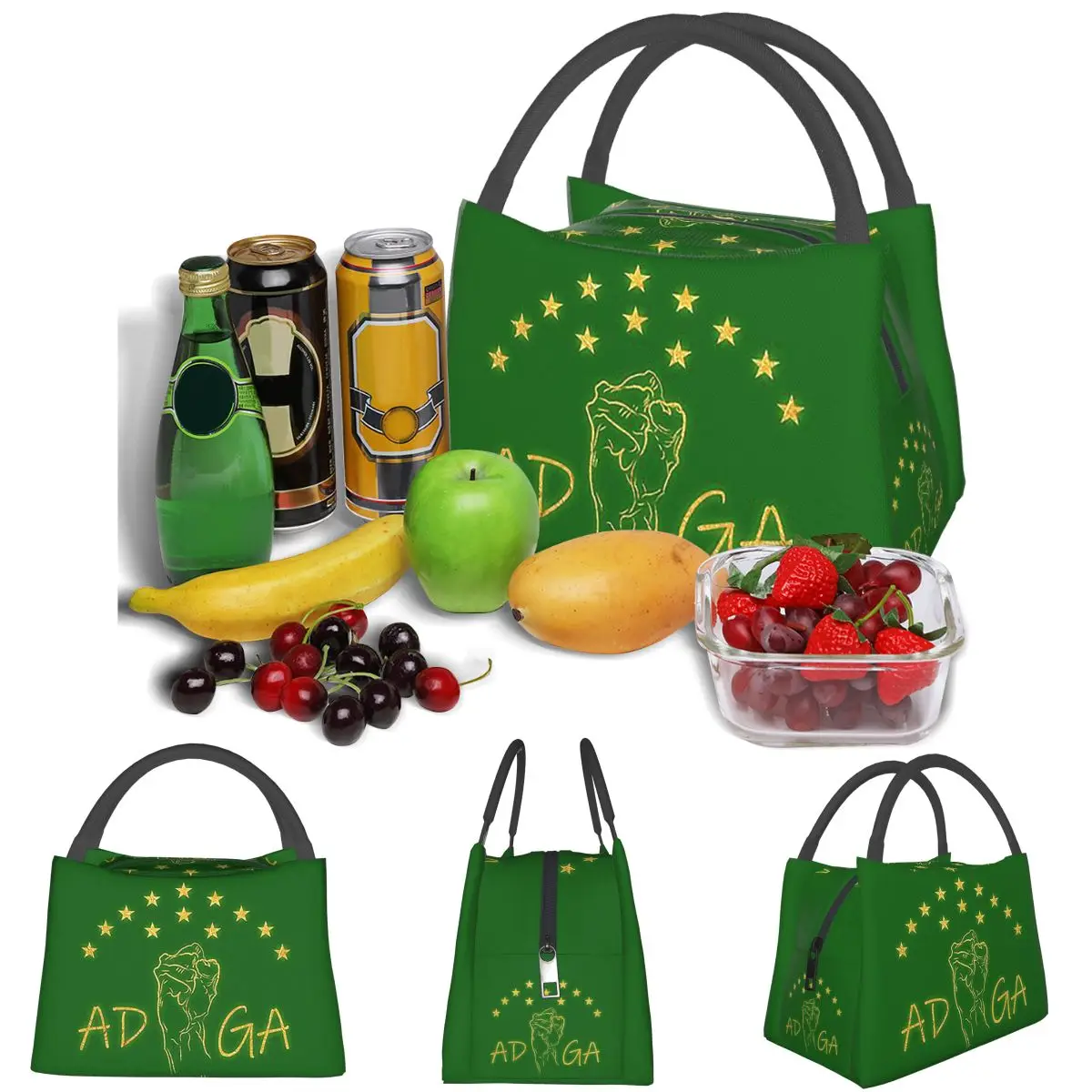 Adiga Fight For Ever Adygea Flag Lightweight Handheld Insulated Lunch Bag Aluminum Foil Liner for Adults Students Travel Picnic