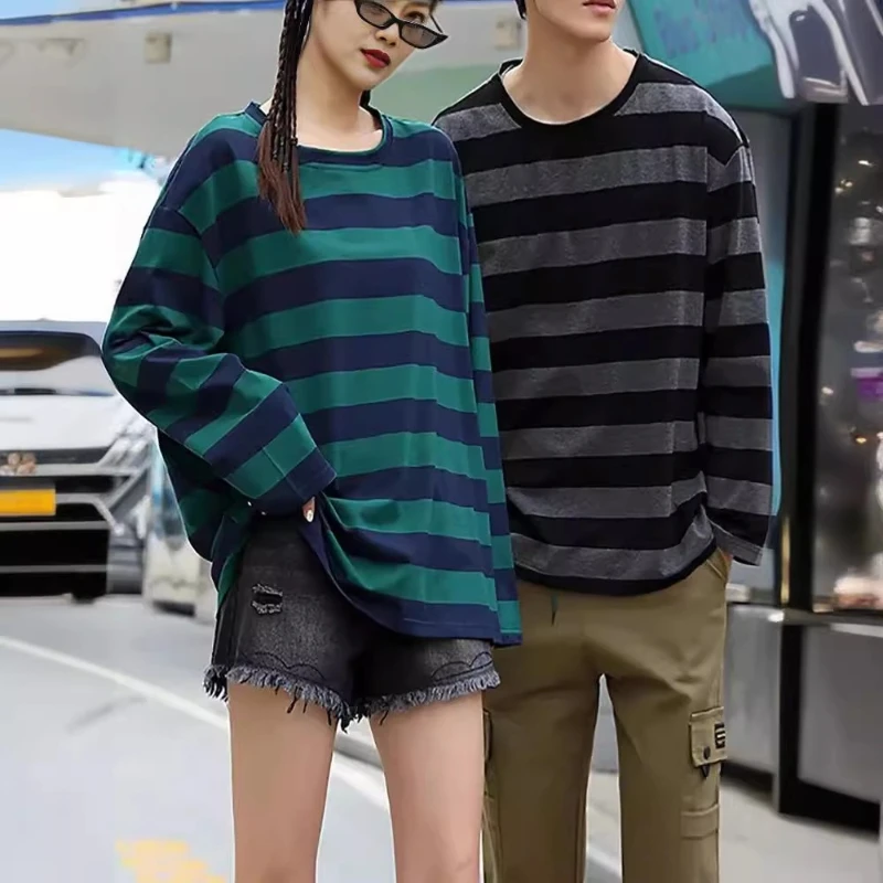 Camisa de manga larga a rayas de algodón para mujer, Tops de algodón sueltos coreanos en primavera y otoño