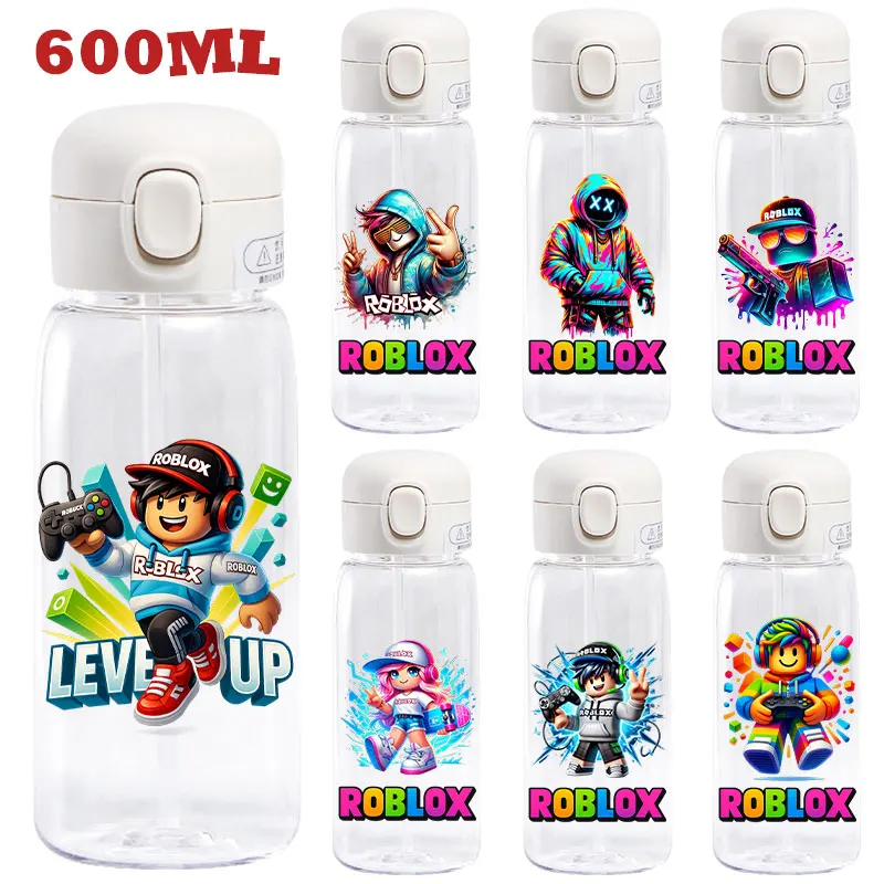 

For ROBLOXS Game Straw Bottle 600ml Transparent Plastic Cup Student Cartoon Outdoor Large Capacity Anti Drop Water Bottle Gift