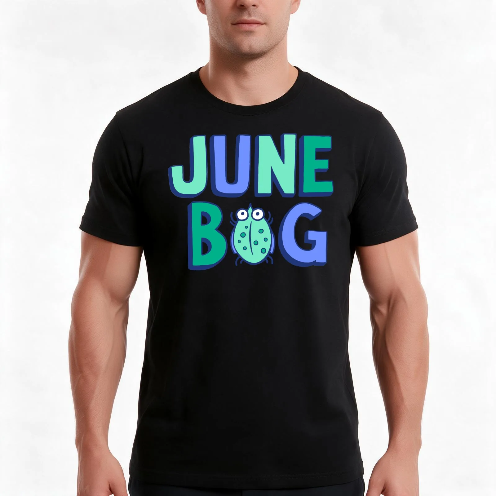 June Bug Onesie (blues and greens) T-Shirt, Summer Casual Cotton Tee, Oversized Streetwear Tops, Vintage Graphic Print